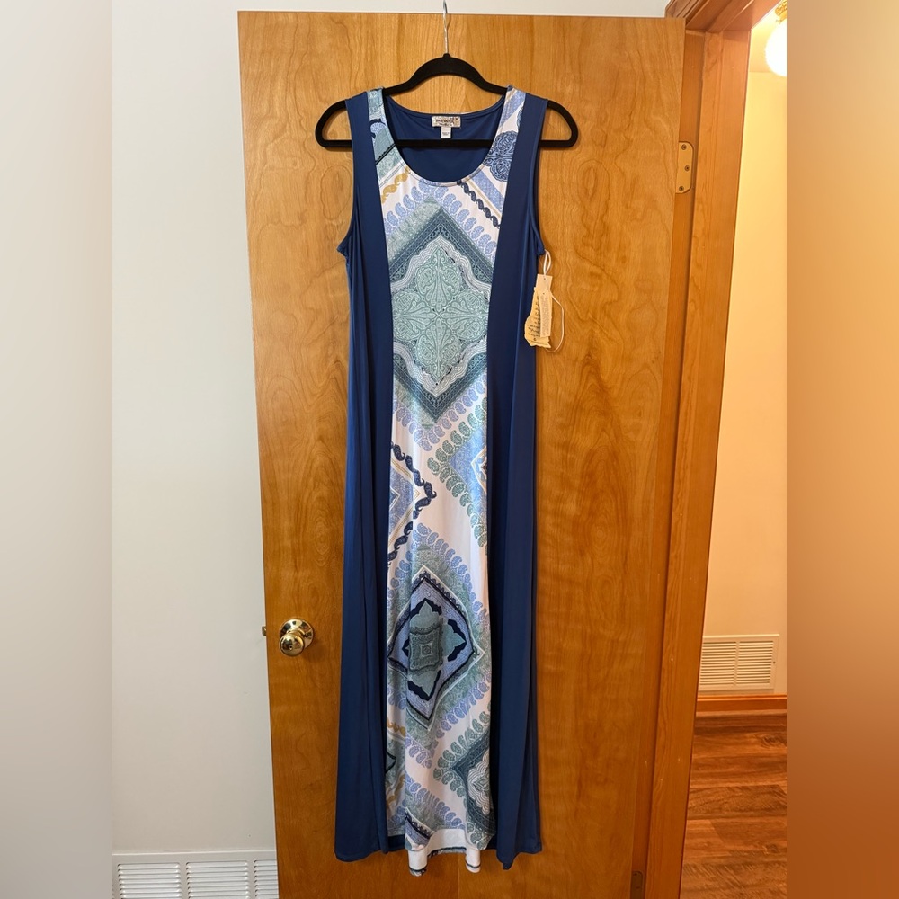 One World Women’s Sleeveless Maxi Dress Blue New Age Boho Festival NWT Medium